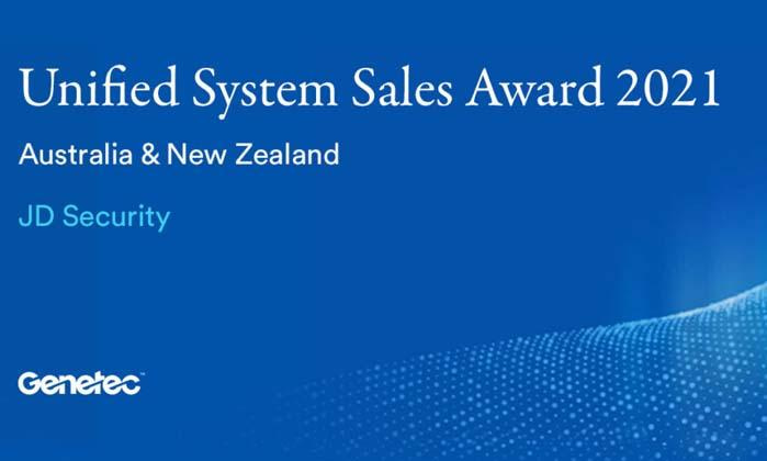 2021 JD Security Genetec Unified System Sales Award ANZ